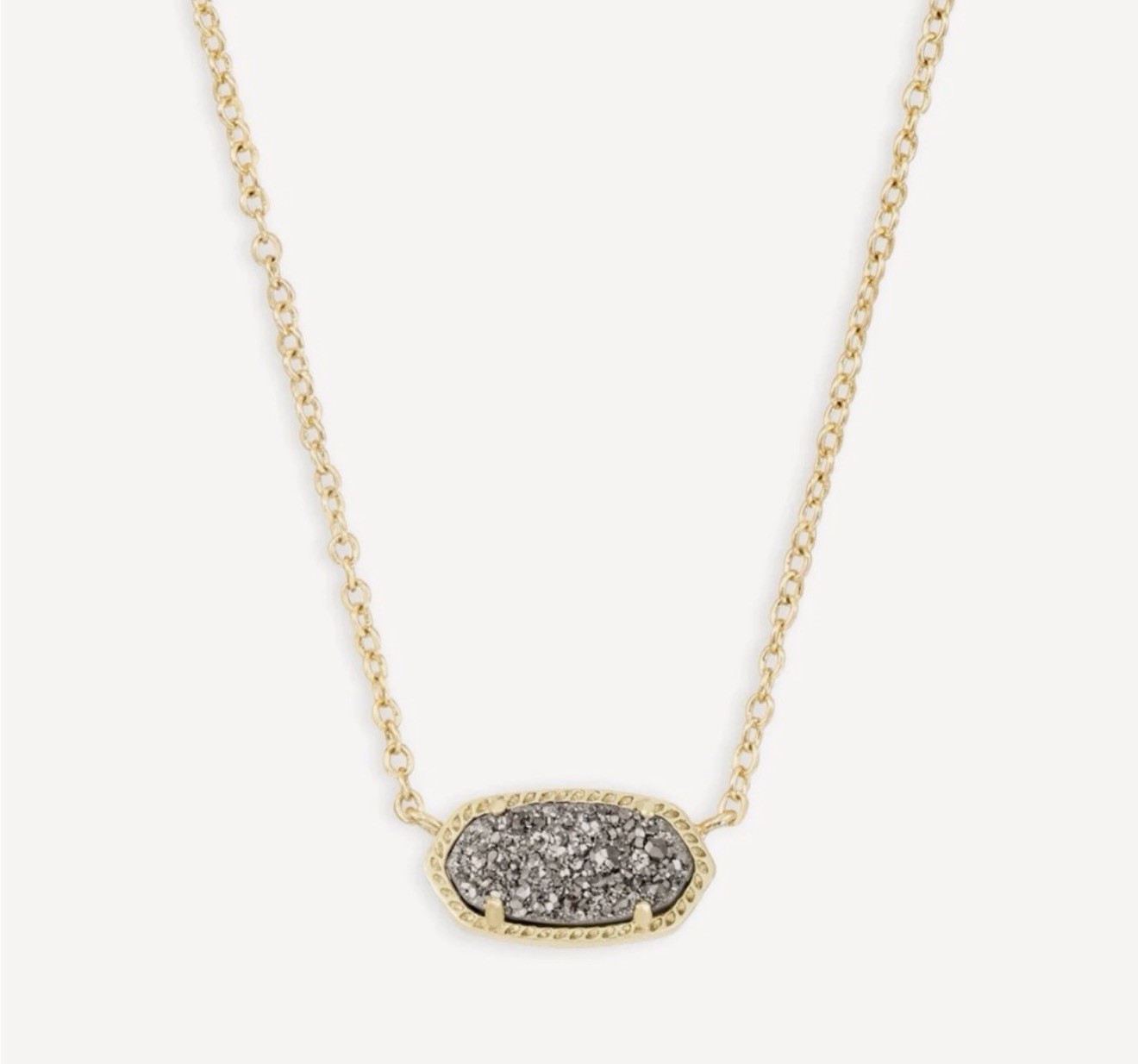 Kendra Scott Gold Tone Oval Drusy Pendant Necklace Adjustable Signed Lobster