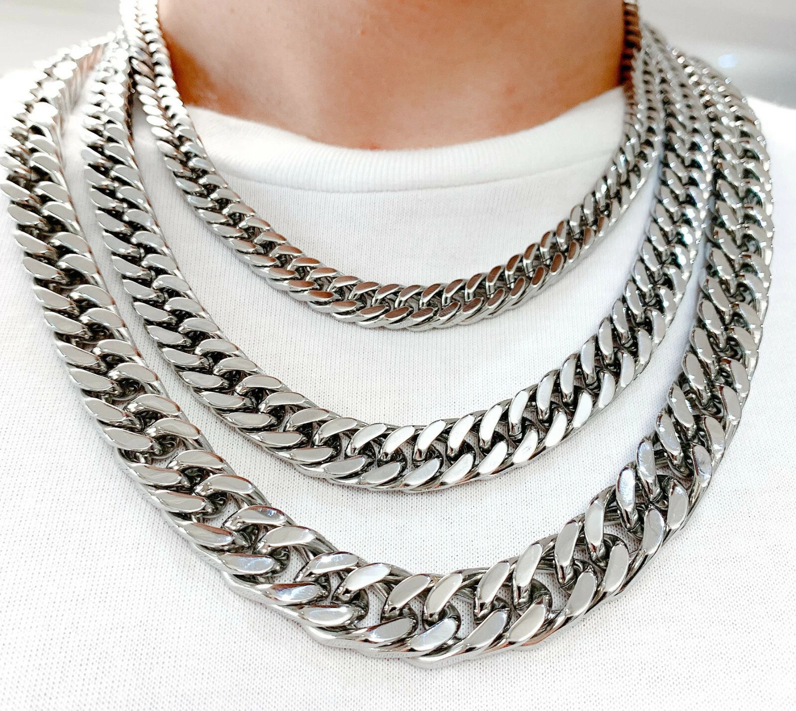8/10/12mm Stainless Steel Curb Cuban Link Chain Necklace 16″-40″ for Men