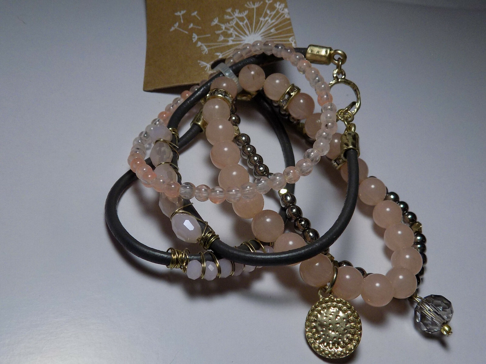 NEW Pink & Black Tone Set Of 5 Stretch Bracelets NWT (154)