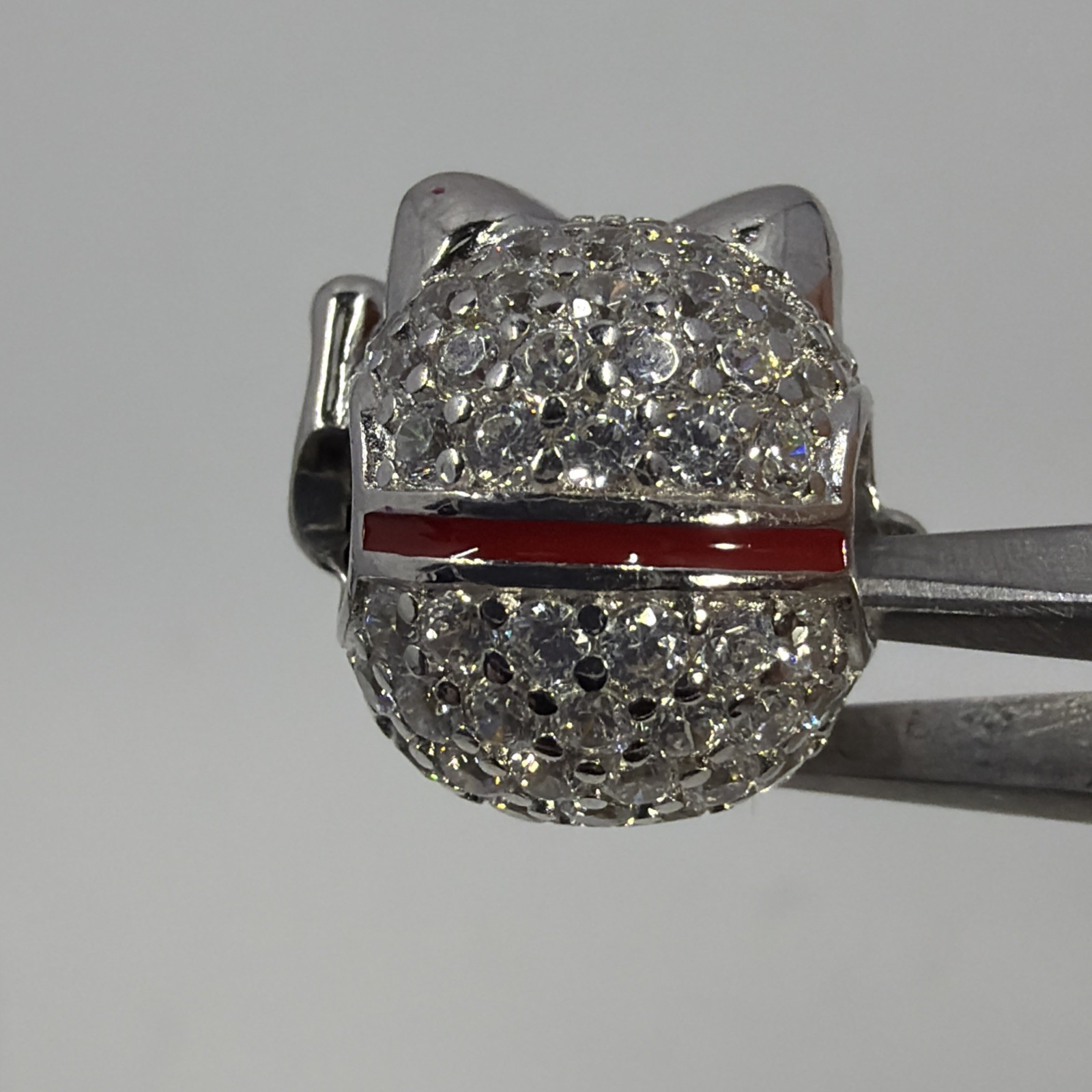 Gnoce Luck Cat Charm Bead For Charm Bracelet Platinum Plated Sterling Silver 925
