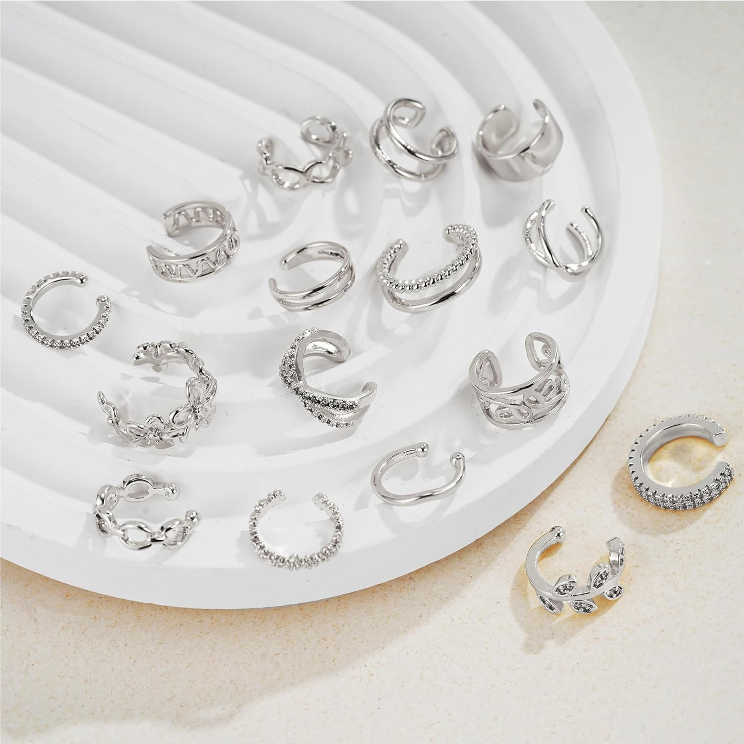 16PCS Ear Cuffs Non Piercing Silver Clip On Cartilage Set
