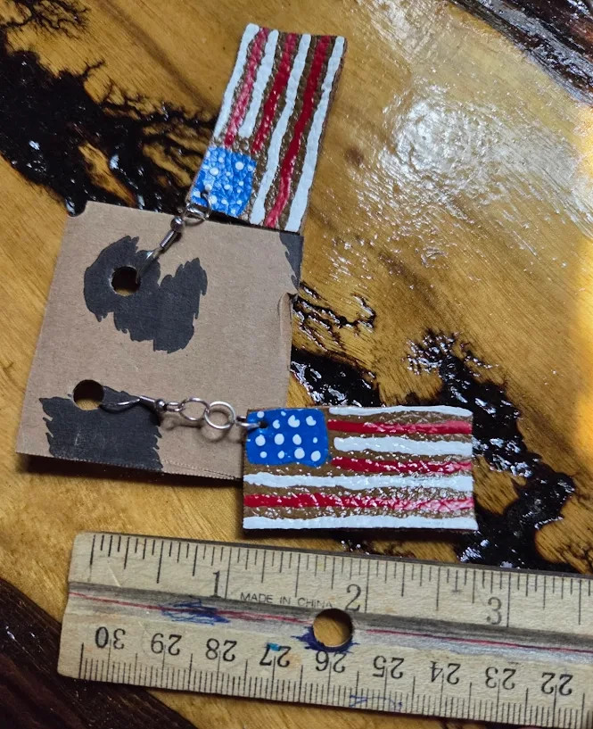 Handmade & Hand-painted USA 250 Real Leather Suede Flag Earrings Style #1