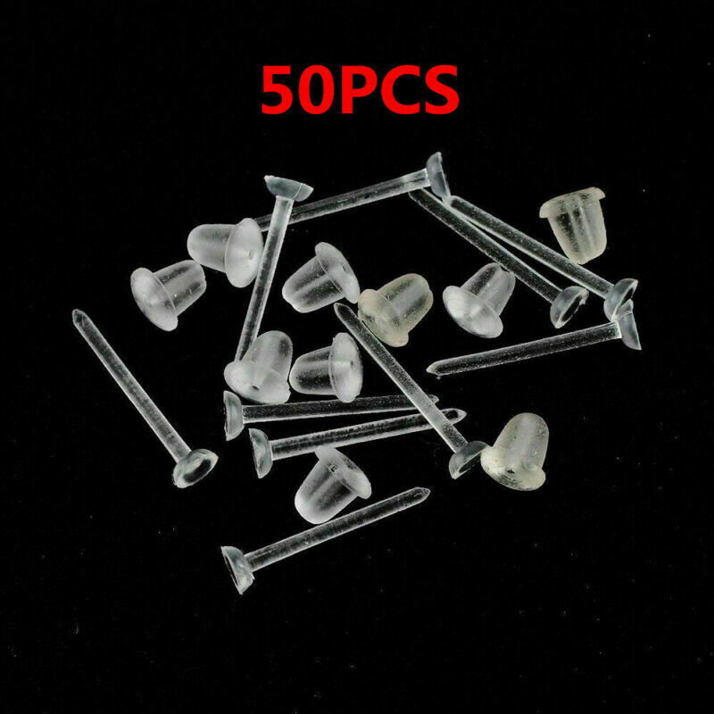 50/500pcs Clear Plastic Stem Rubber Anti-Allergy Ear Stud Replacement Earrings
