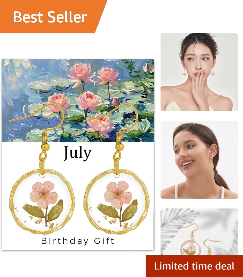 Unique Resin Flower Earrings – Real Pressed Floral Dangle for Special Occasions