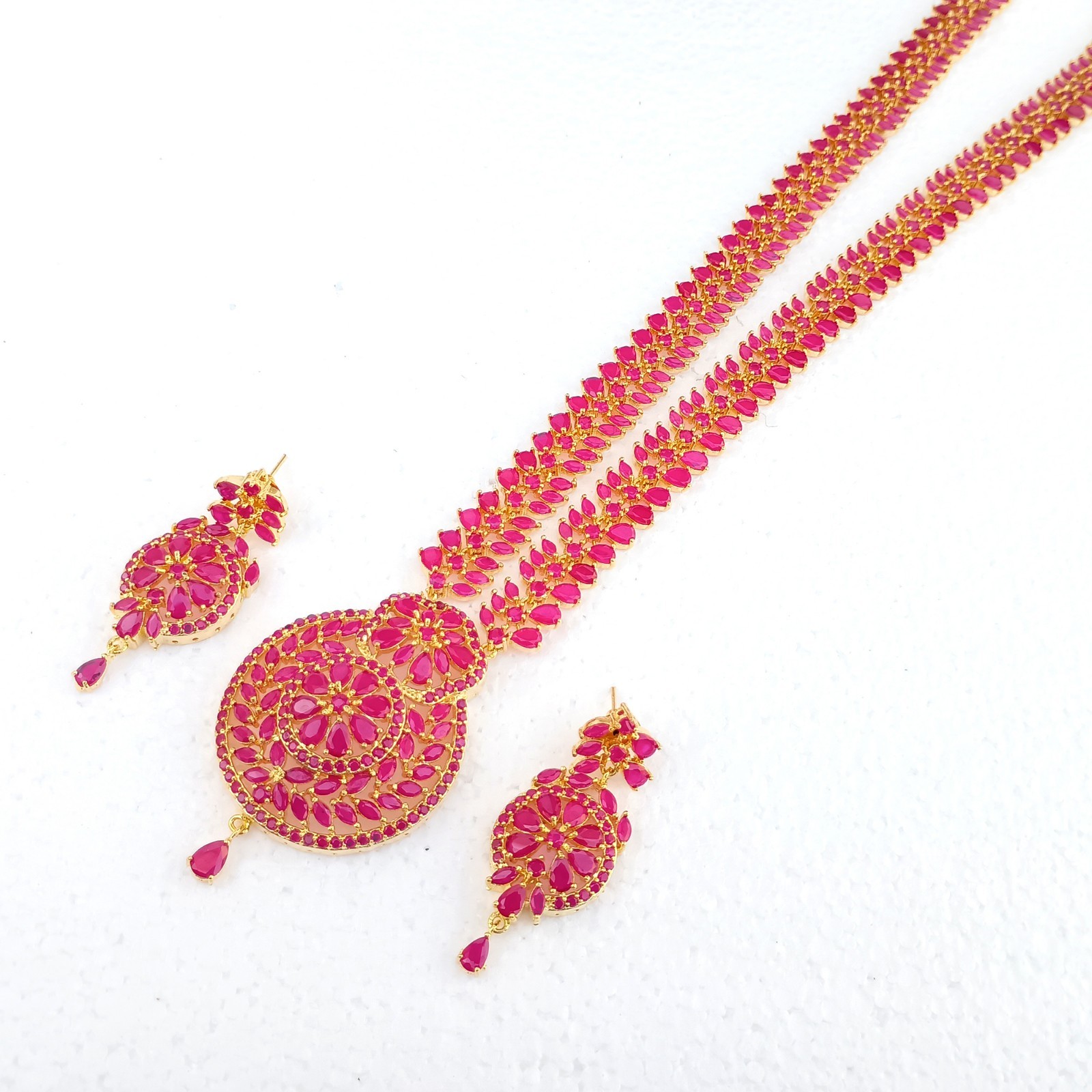 Long Ruby Necklace Set 22K Gold Plated July Birthstone Jewelry Anniversary Gift