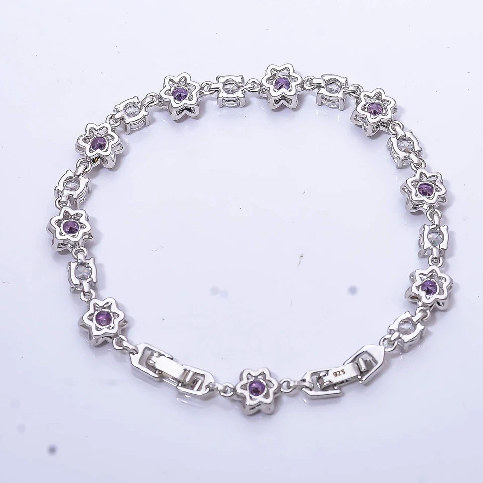 10 Ct Round Simulated Amethyst Women Tennis Bracelet 925 White Sterling Silver