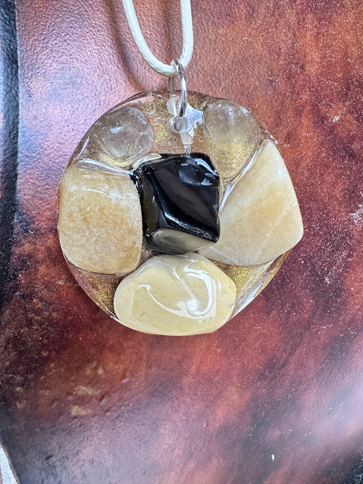 Large Pendant Agate And Calcite Necklace Handmade Gemstones OOAK 4273 R