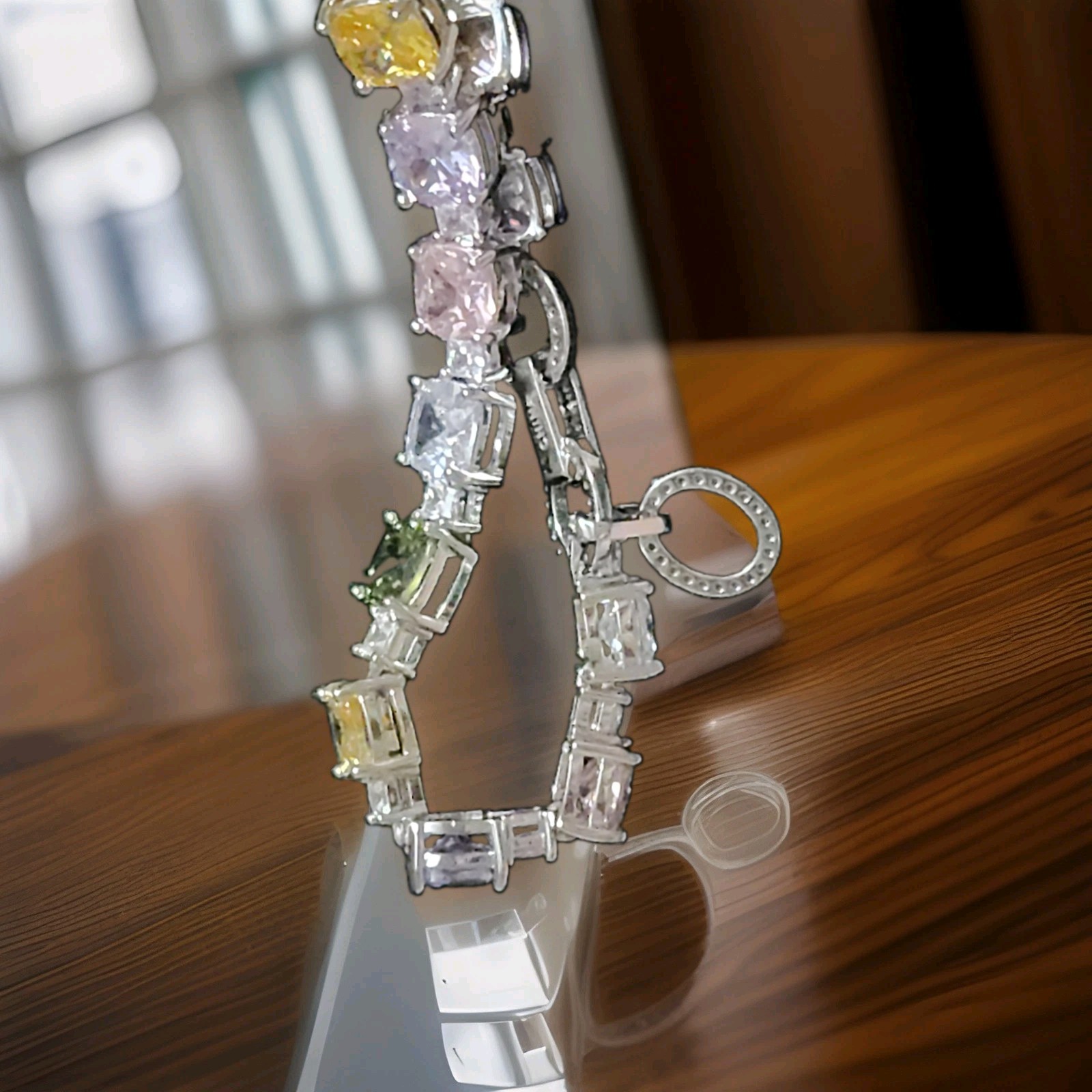 Multi-Color Zirconia Rhodium Plated Barclet 35.45 Ctw Size 7
