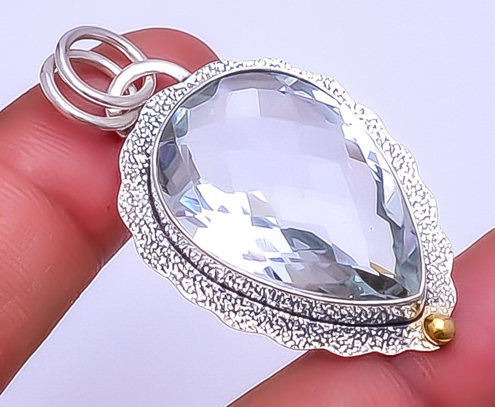 White Topaz 925 Sterling Silver Handmade Pendant 1.95″ P26612018, Christmas Gift