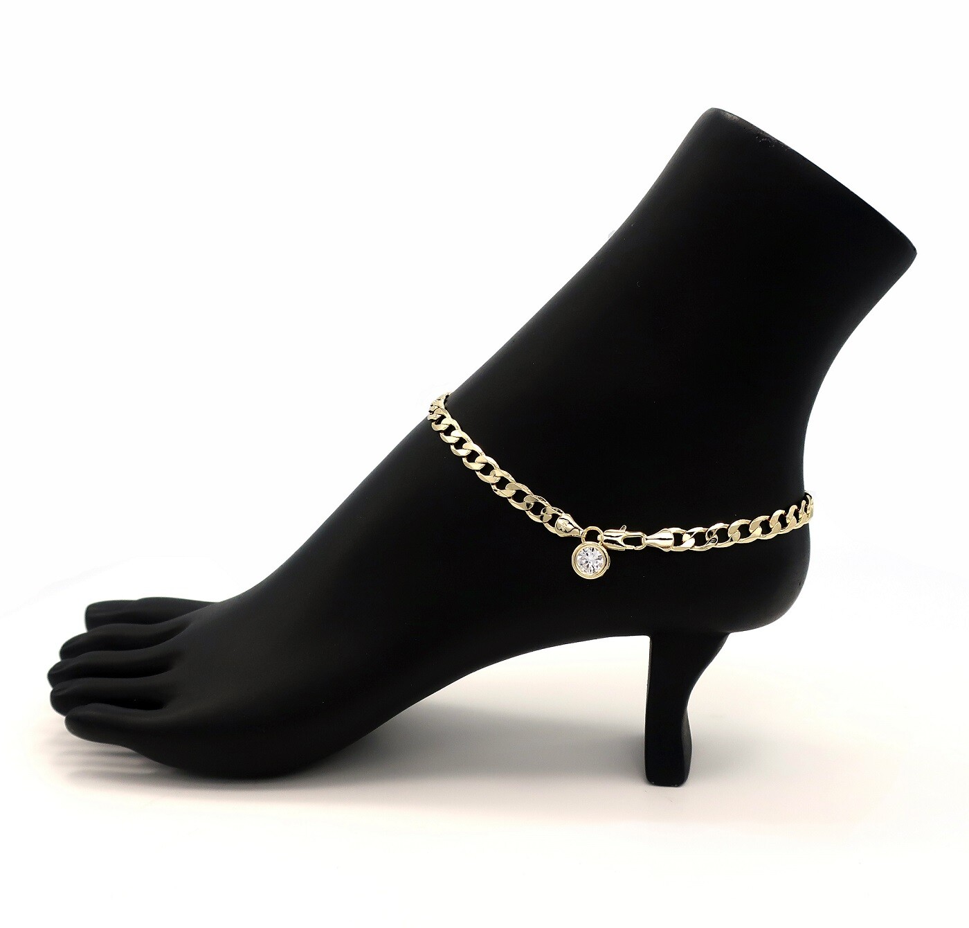 10″ ITALIAN CUBAN LINK CHAIN 6mm CUBIC ZIRCONIA ANKLET BRACELET 14K GOLD PLATED