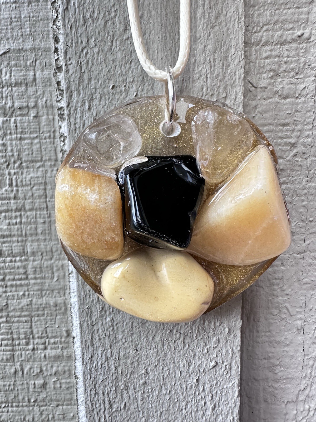 Large Pendant Agate And Calcite Necklace Handmade Gemstones OOAK 4273 R