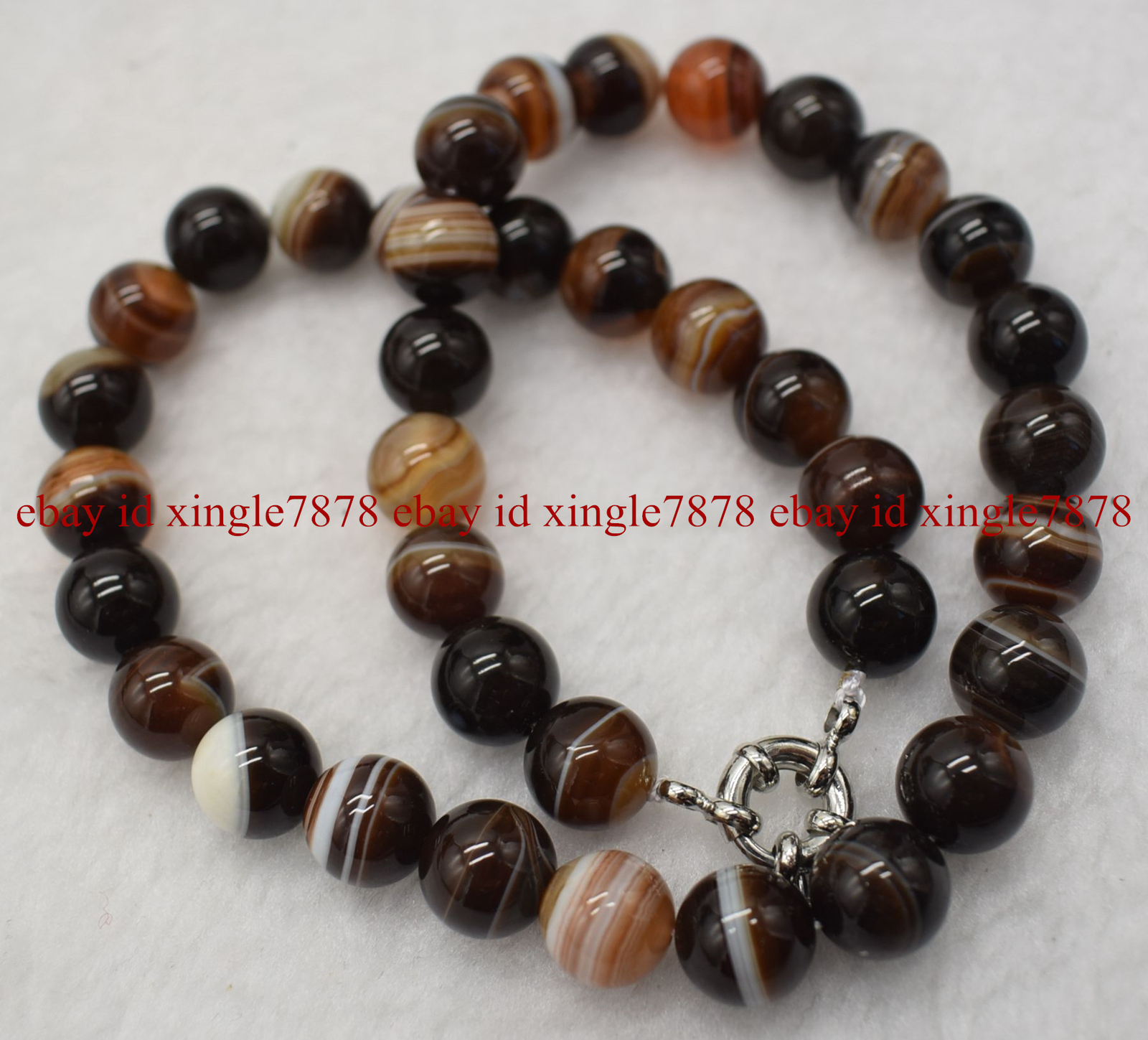 6/8/10/12/14mm Natural Black Brown Striped Agate Gems Round Beads Necklace 20″