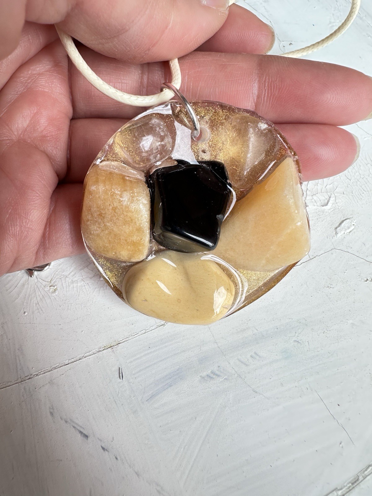 Large Pendant Agate And Calcite Necklace Handmade Gemstones OOAK 4273 R