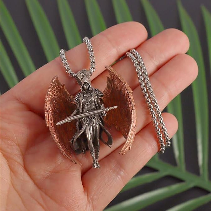Winged Archangel Jewelry Multi-color Sexy Goddess Standing Pendant Necklace