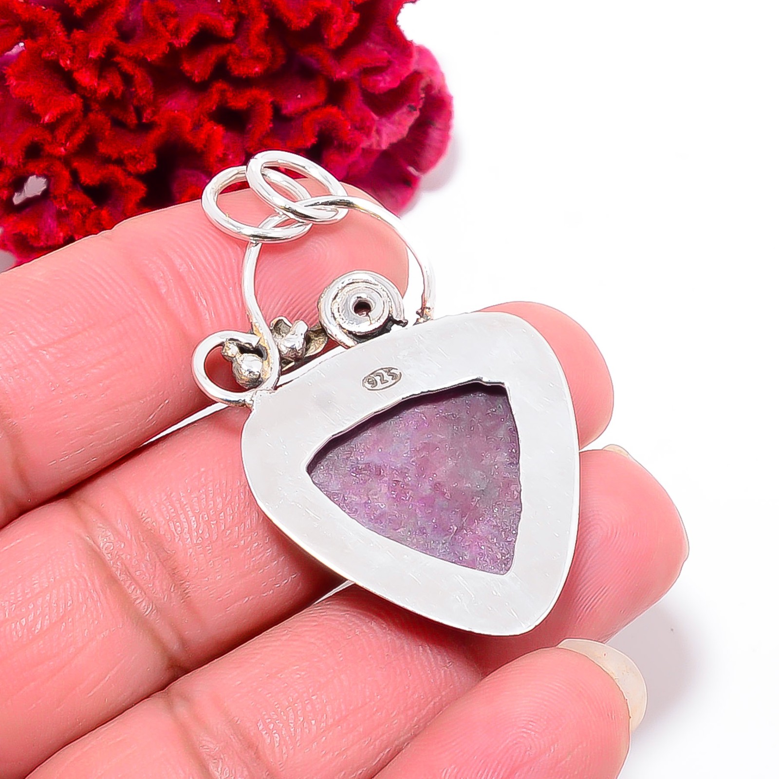 Natural Ruby With Zoisite & Green Amethyst 925 Silver Pendant 2.00″ P742