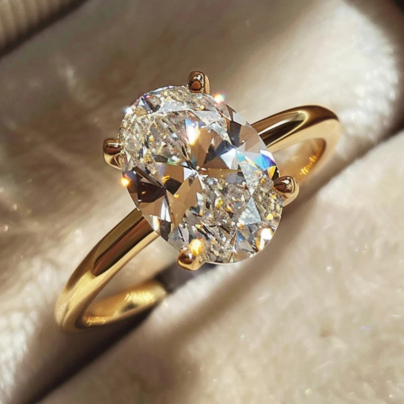 Oval Zircon Ring 925 Sterling Silver Prong Setting Engagement Wedding Jewelry