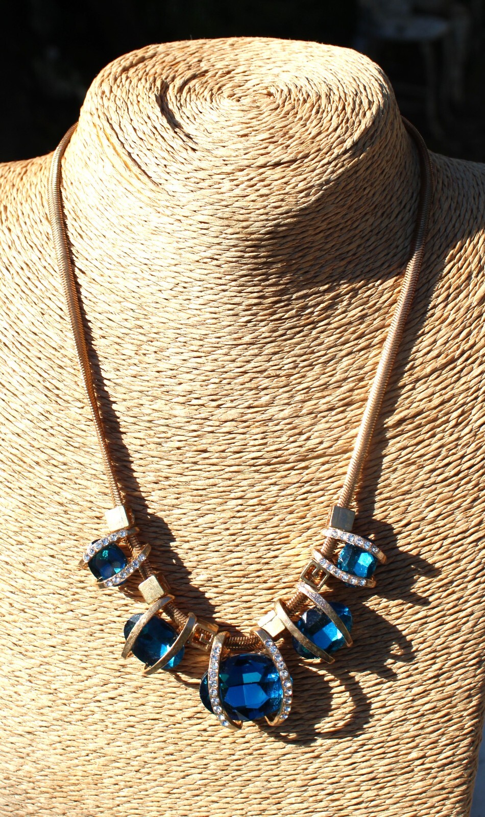 Necklace Large Montana Blue Glass & Rhinetone Moveable Sliding Pieces
