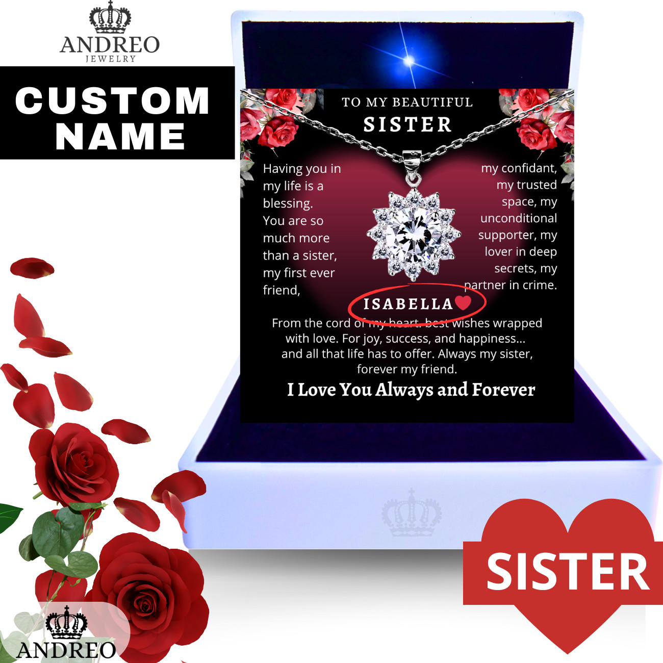 Star of Love CUSTOM Birthday Gift Necklace Jewelry to My Sister Gifts By ANDREO