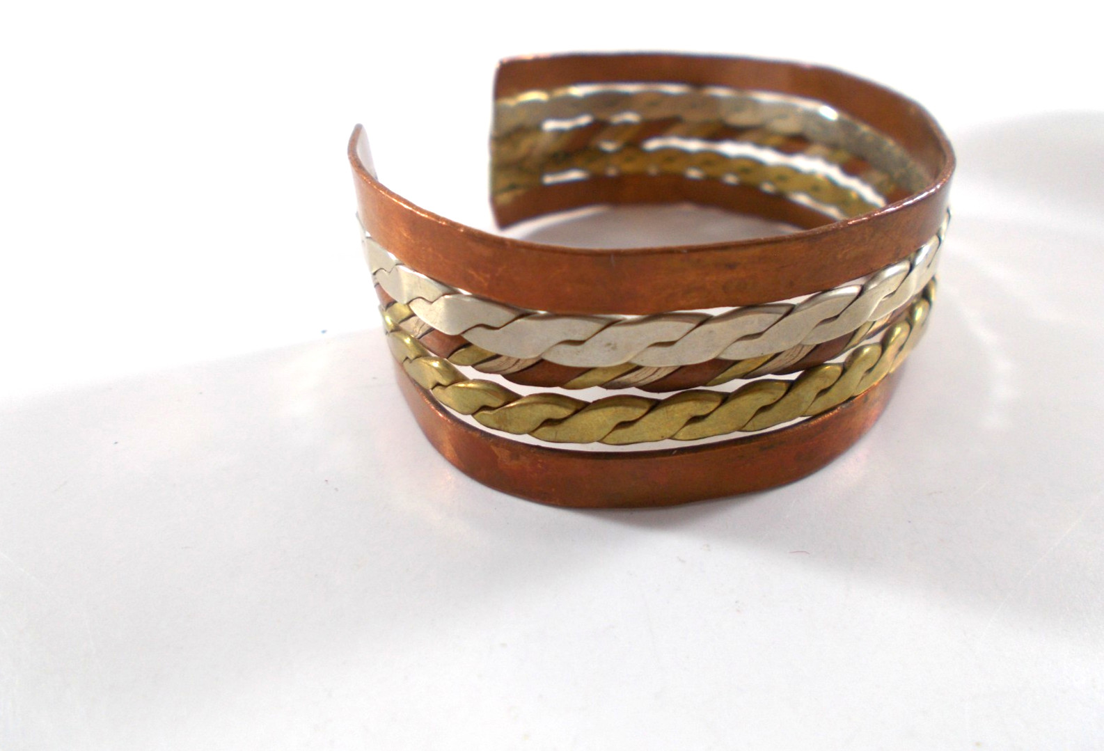 Mixed Metal Copper Cuff Bracelet Silver Gold Color Chain Design Center Free Ship