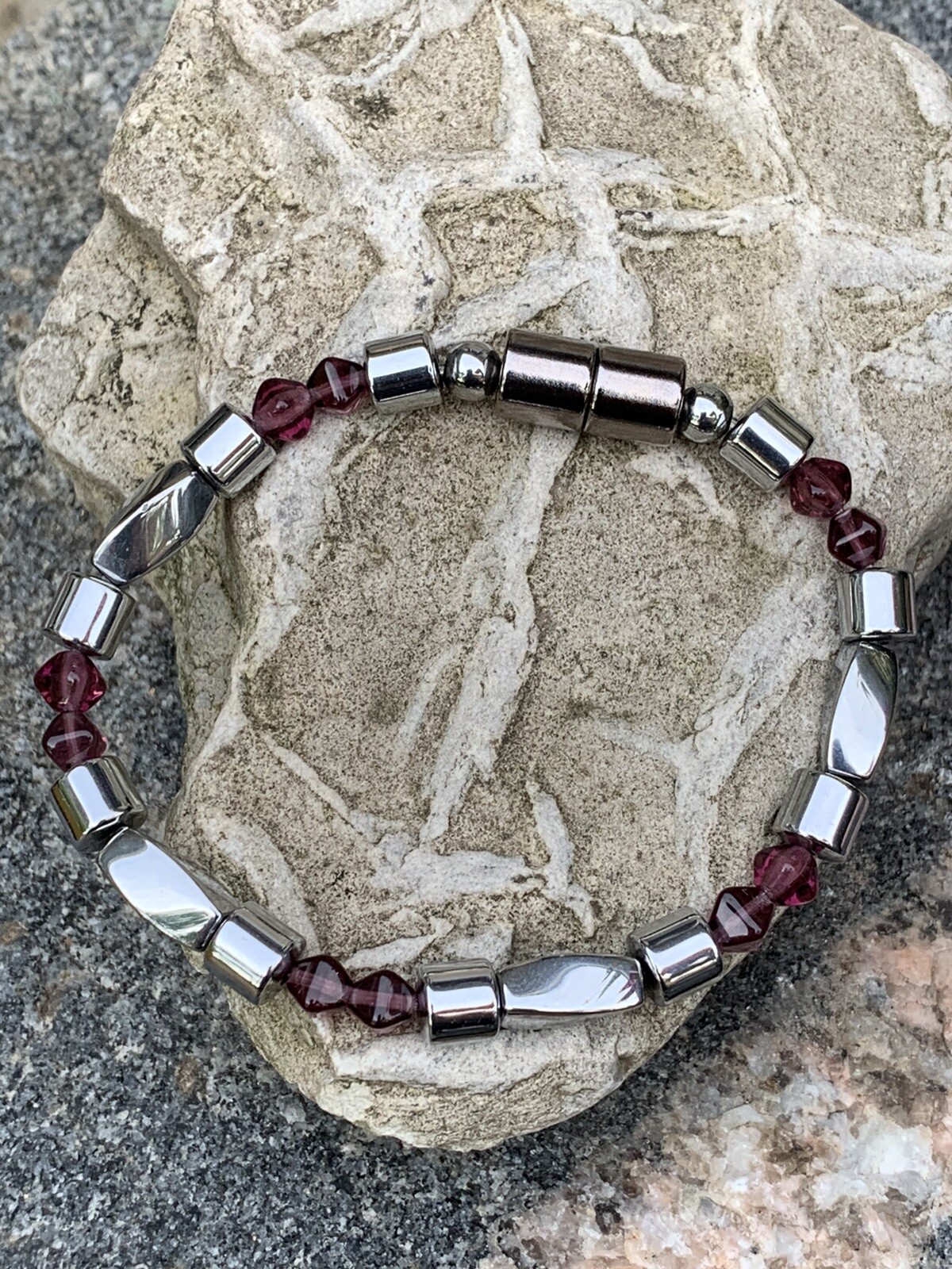 Men’s Women’s Silver Magnetic Hematite Bicone Amethyst BRACELET ANKLET NECKLACE