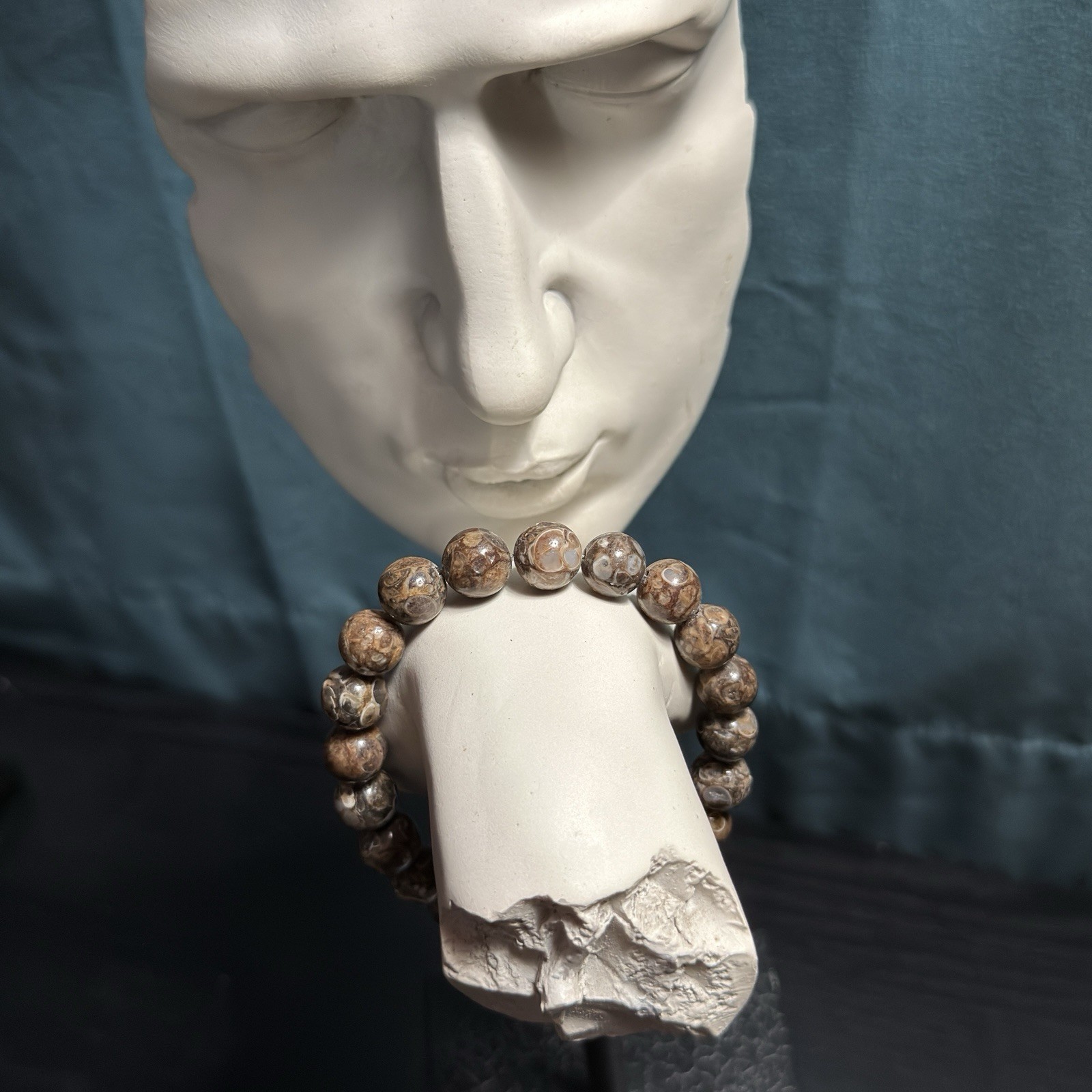 Turritella Natural Gemstone Bead Bracelet | Smooth Round 10mm