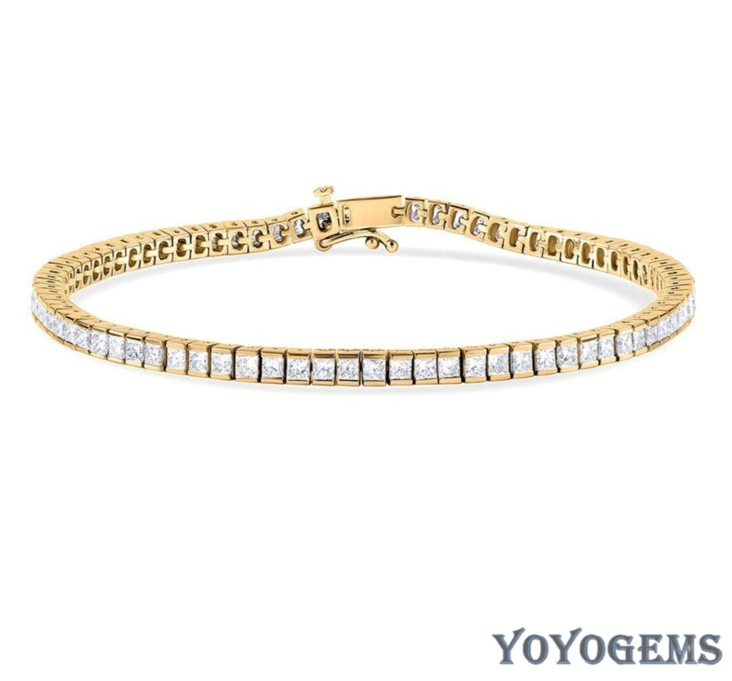 7′ Inch Long Tennis Wedding Bracelet 7 Carat Princess Cut Solid 14K Yellow Gold