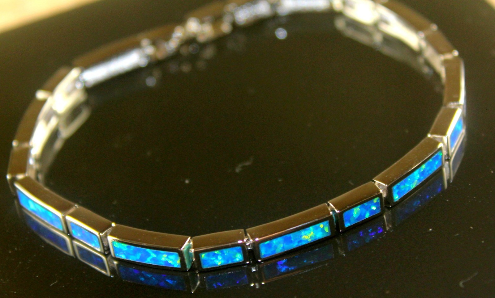 Silver Elegant Blue Fire Opal Bracelet