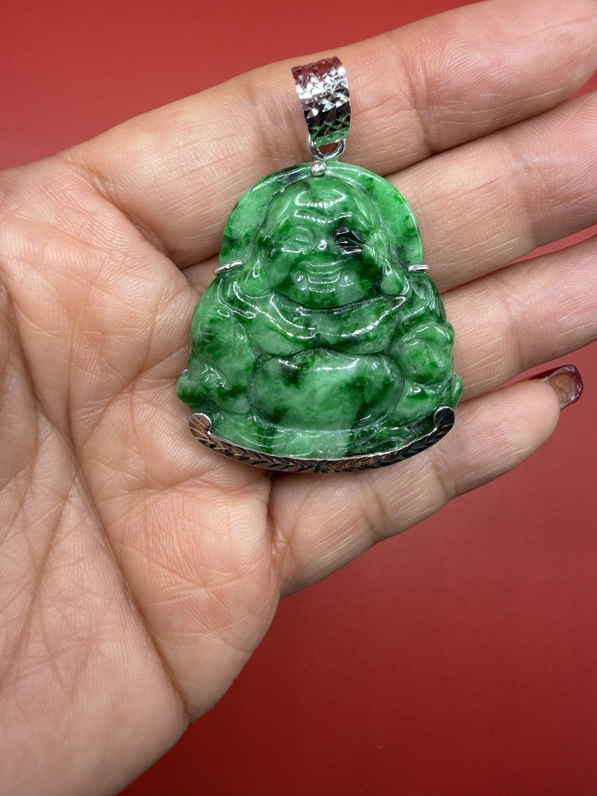 Maitreya Laughing Buddha 100% Natural Color with Silver .Hand sculpted