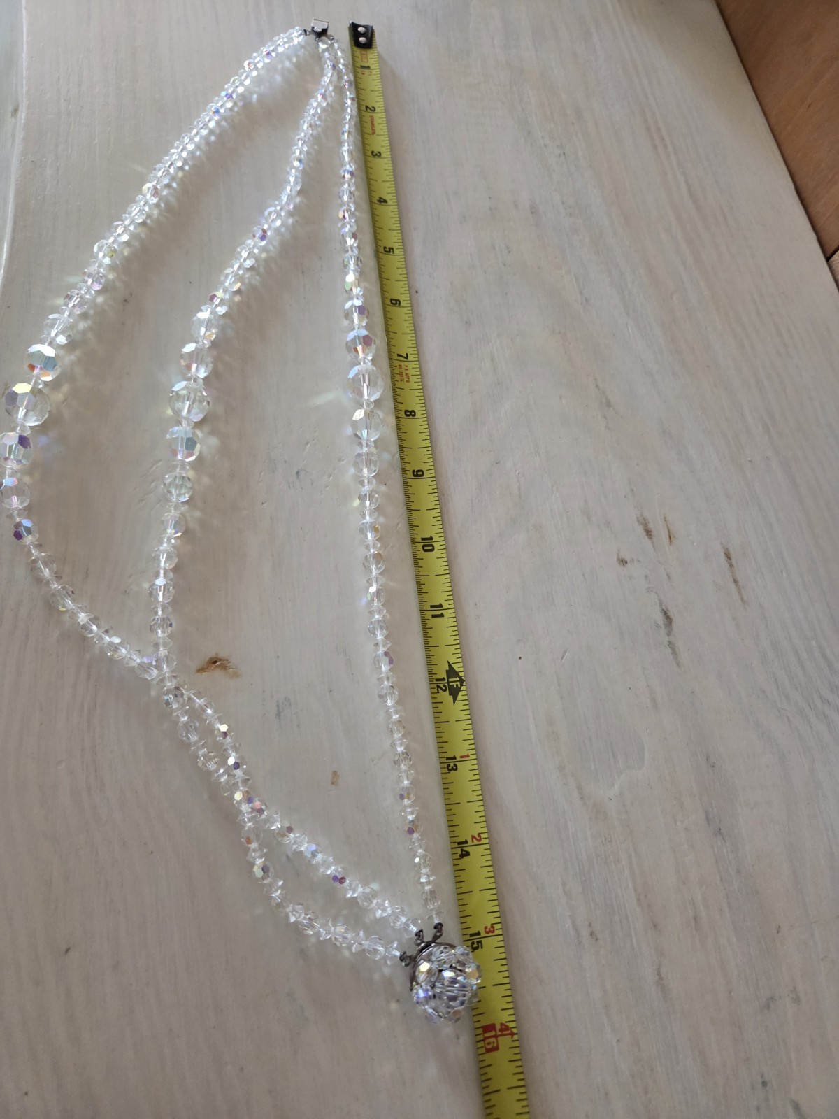 Vtg Multi Strand Aurora Borealis Necklace Faceted 15 In Crystal Flower Clasp AB