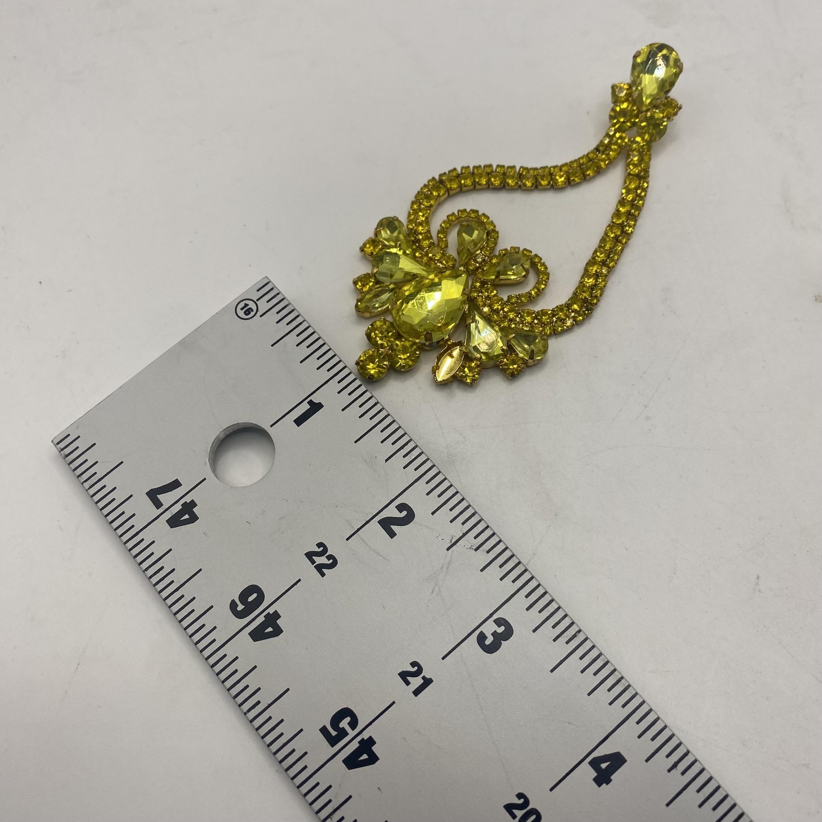 Gold Tone Yellow Rhinestone Chandelier Earrings Womens 3.5 In Prom Jewelry
