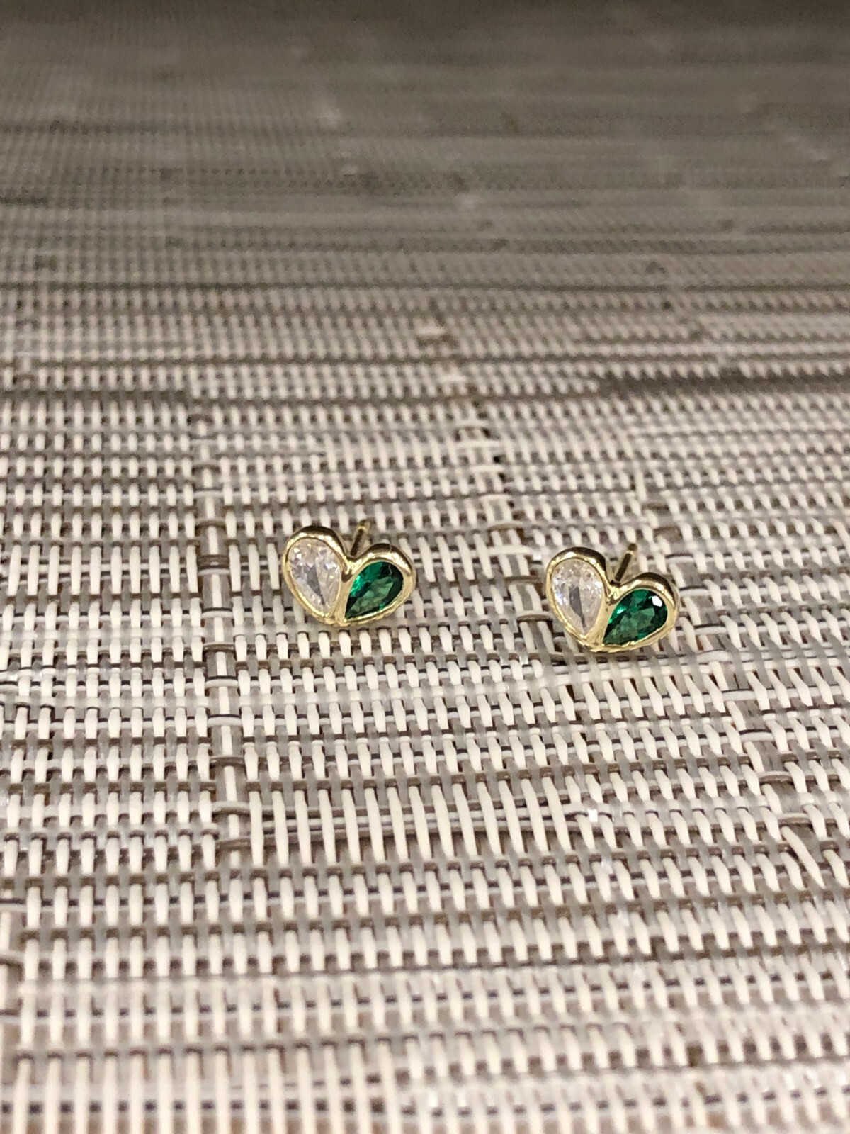 925 Sterling Silver Green White CZ Heart Stud Earrings Women Girls 7.8mm Tiny