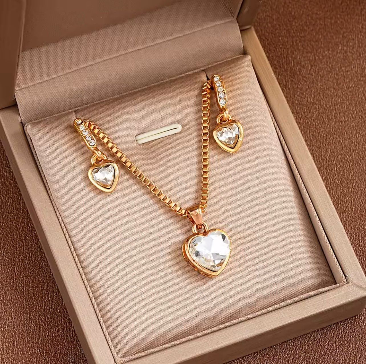Gold Color Heart Jewelry Set Necklace And Earrings Elegant Matching Women Gift