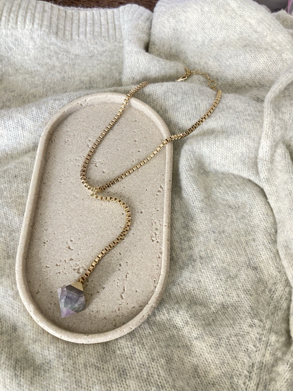 Luna Norte Gold Tone Crystal Point Lariat Necklace Purple Fluorite Style Whimsy