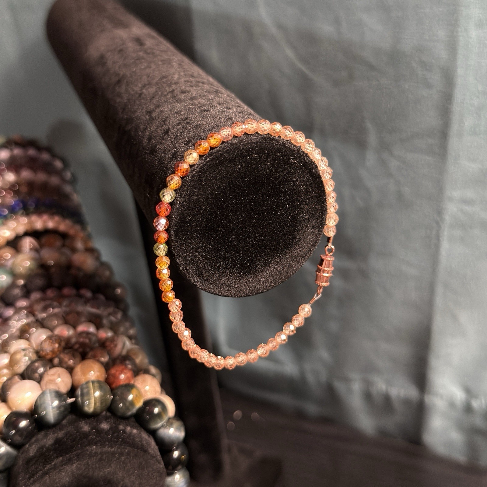 Zircon Natural Gemstone Bead Bracelet | Faceted Round 4mm