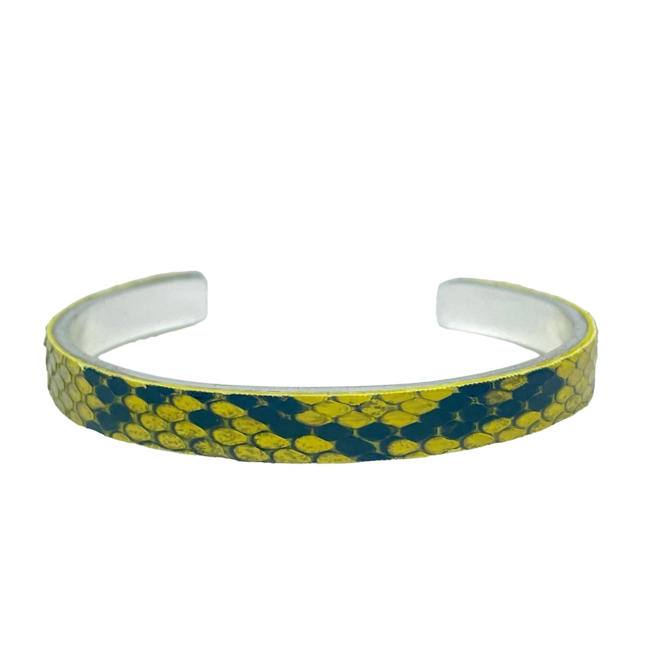 Rustic Cuff Python Print Bangle Bracelet Yellow Green Snake Reptile Nature