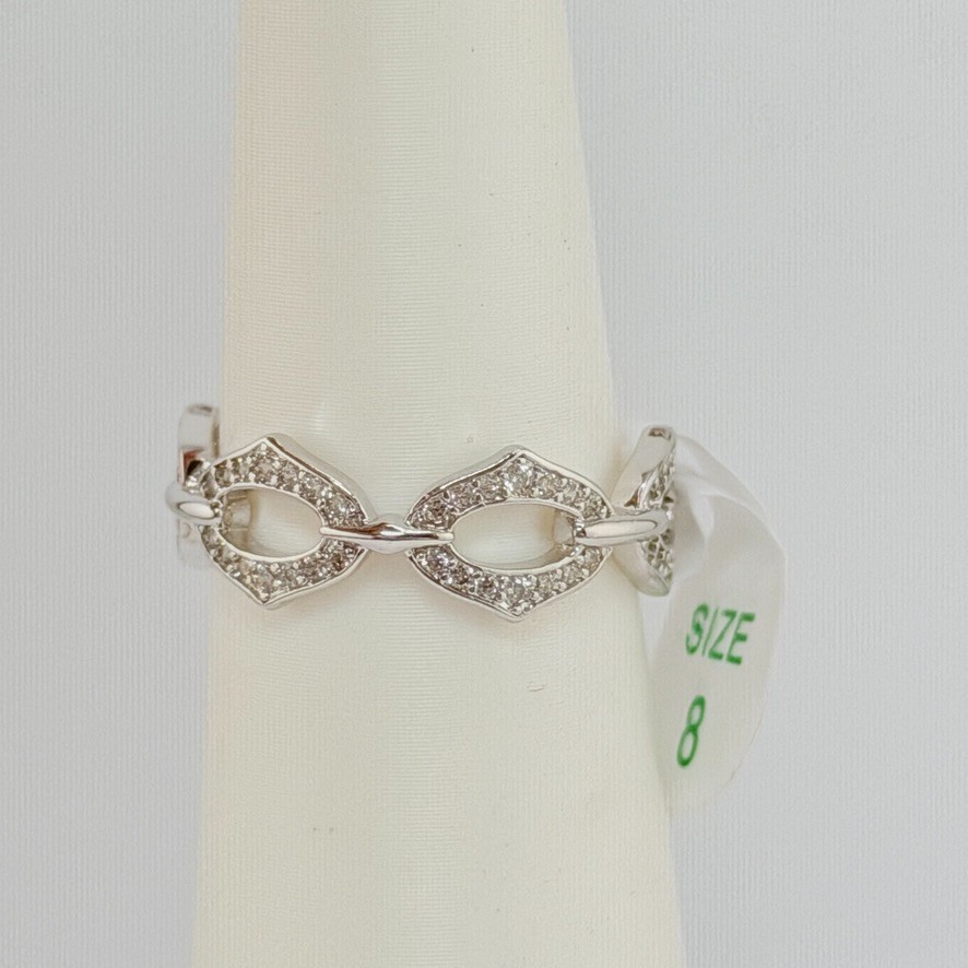 Bomb Party Link Ring Size 8 Clear CZ on Rhodium (No Bag)