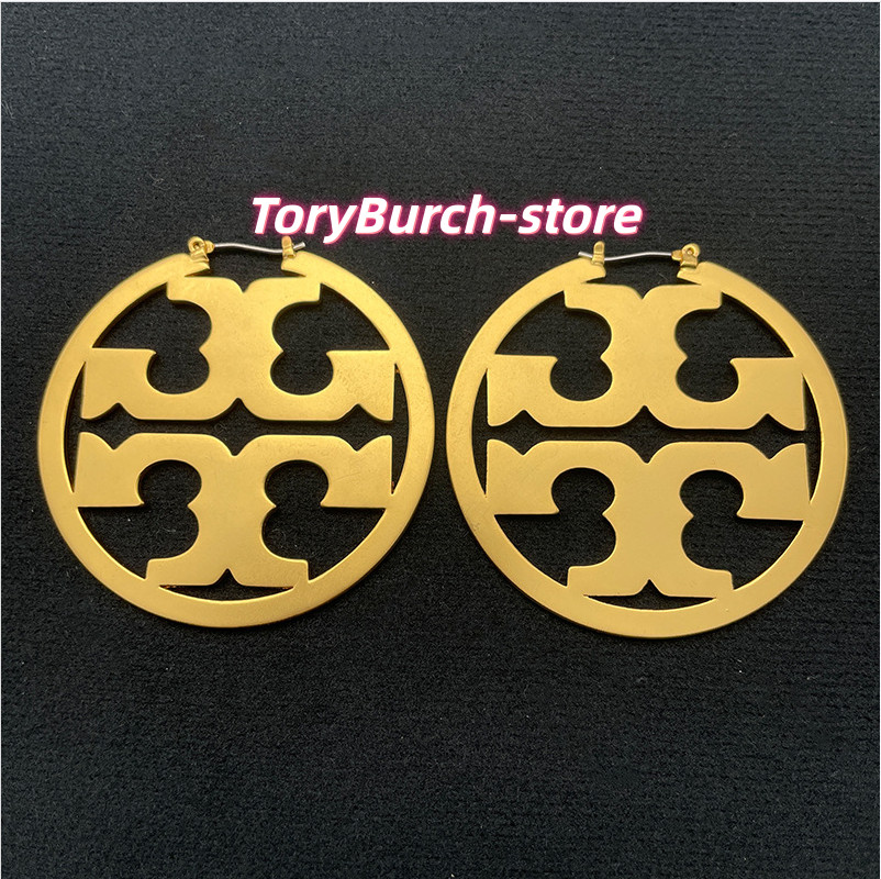 New! Tory Burch Miller Matte Gold Hoop Earrings 18K Gold-Plated Size:5*5cm