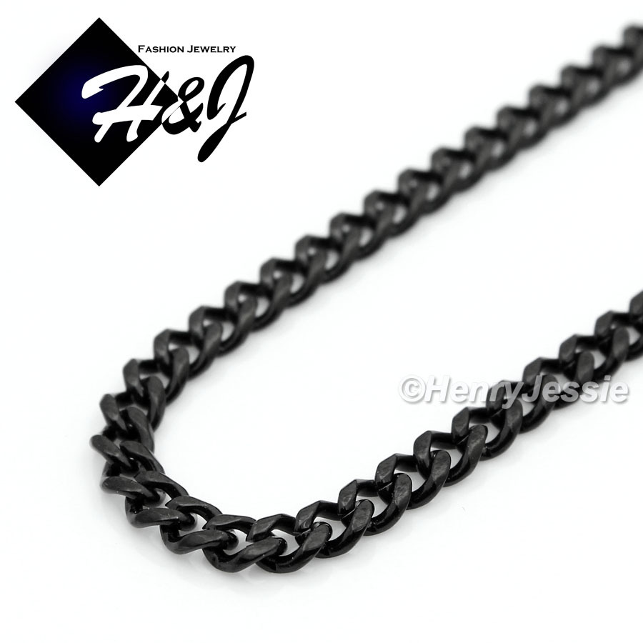 16-36″MEN WOMEN Stainless Steel 3mm Black Plated Cuban Curb Link Necklace*BN133