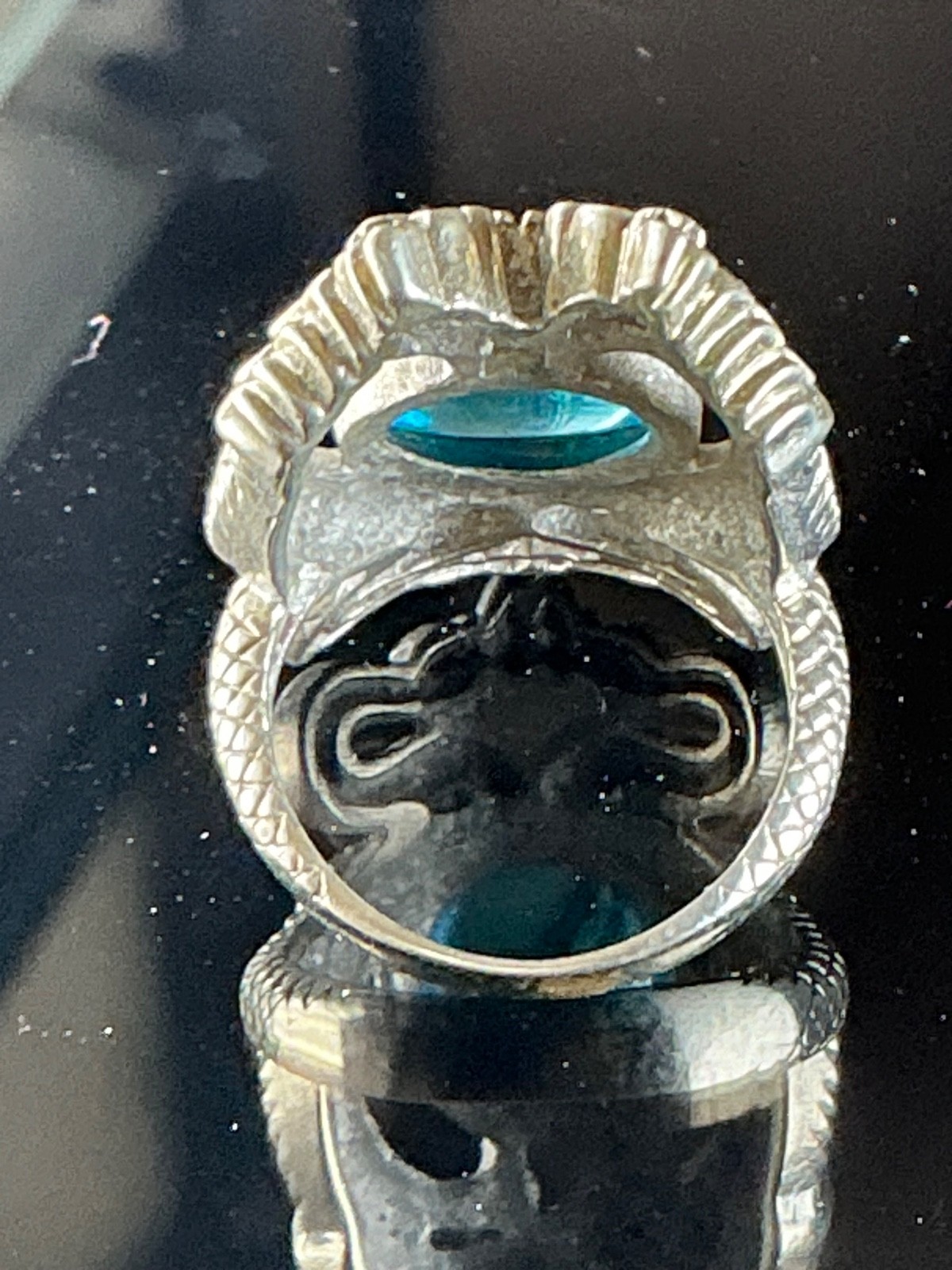 Vintage Blue Stone Twin Naga Unique Style Silver Ring Size 8