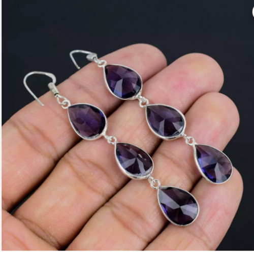 African Amethyst Gemstone 925 Sterling Silver Handmade Jewelry Earrings 2.2″