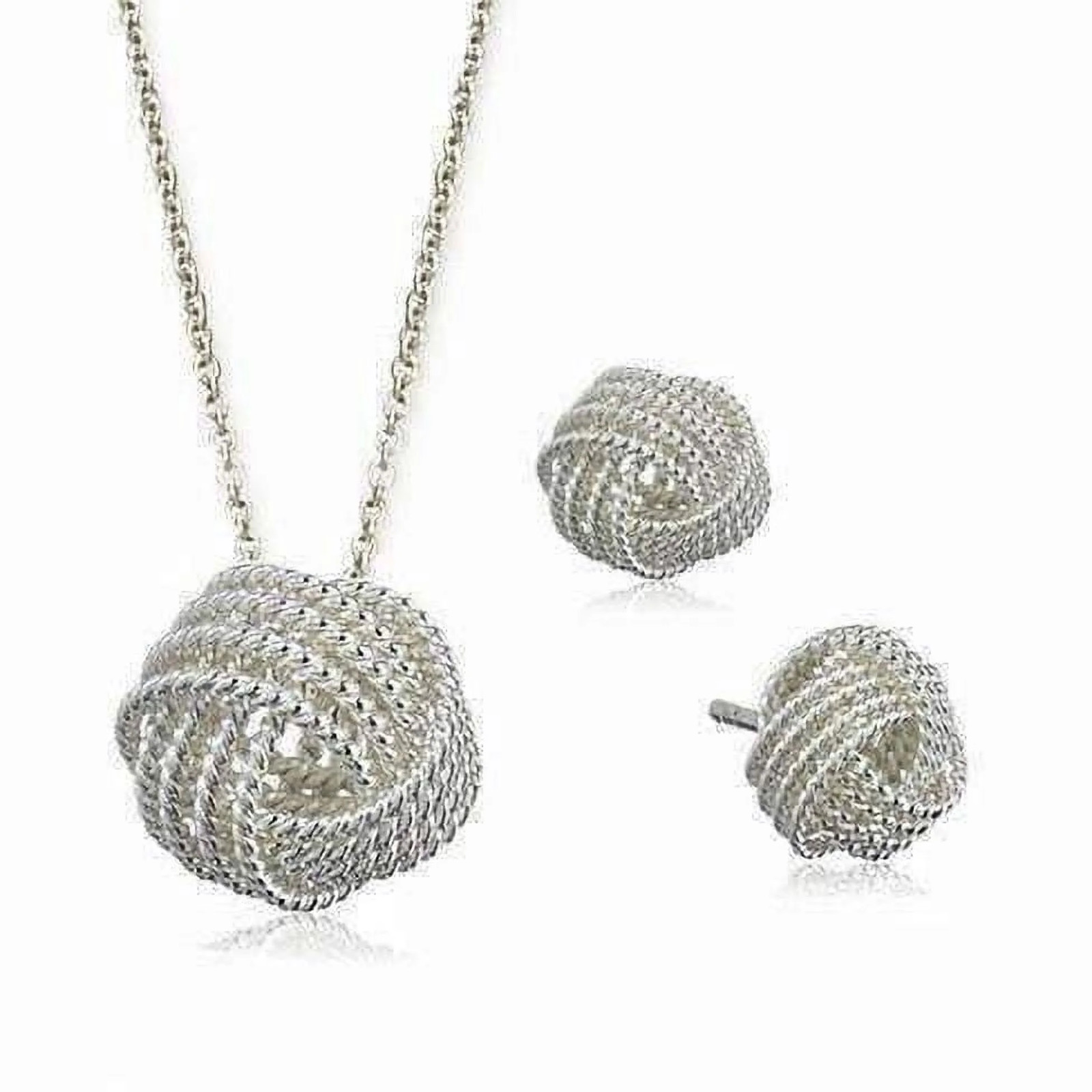 Infinite Love Knot Sterling Silver Matching Necklace and Earrings Set for Women