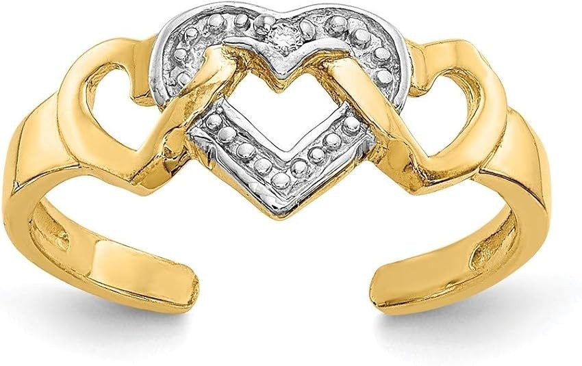 14K Gold Plated Silver Women Heart Shape Toe Ring 0.15Ct Round Simulated Diamond