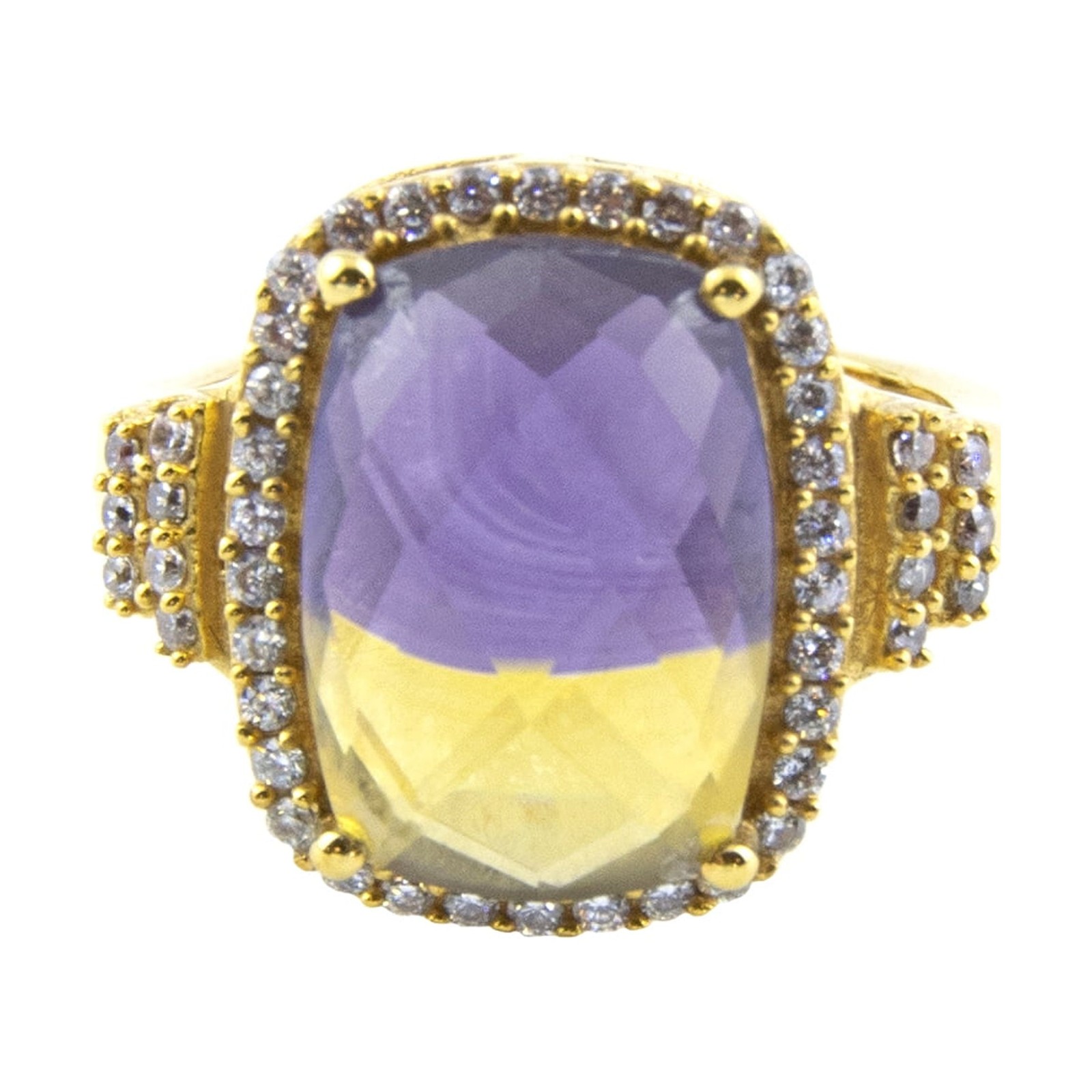 Gold Coast 14K Yellow Gold Plated Emerald Cut Ametrine Statement Ring Size 8