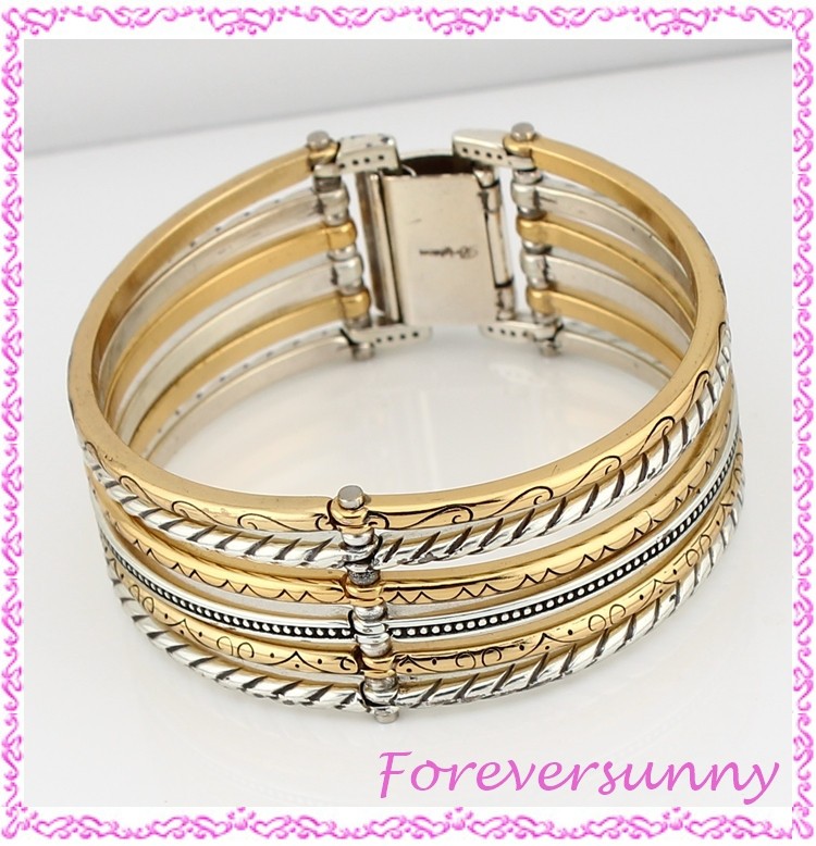 Brighton Rapture Rings Two-Tone Wide Fold Over Clasp Bracelet