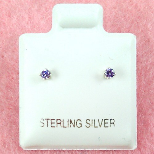 Sterling Silver – 2mm Round CZ Simulated Amethyst Stud Earrings (SE364)
