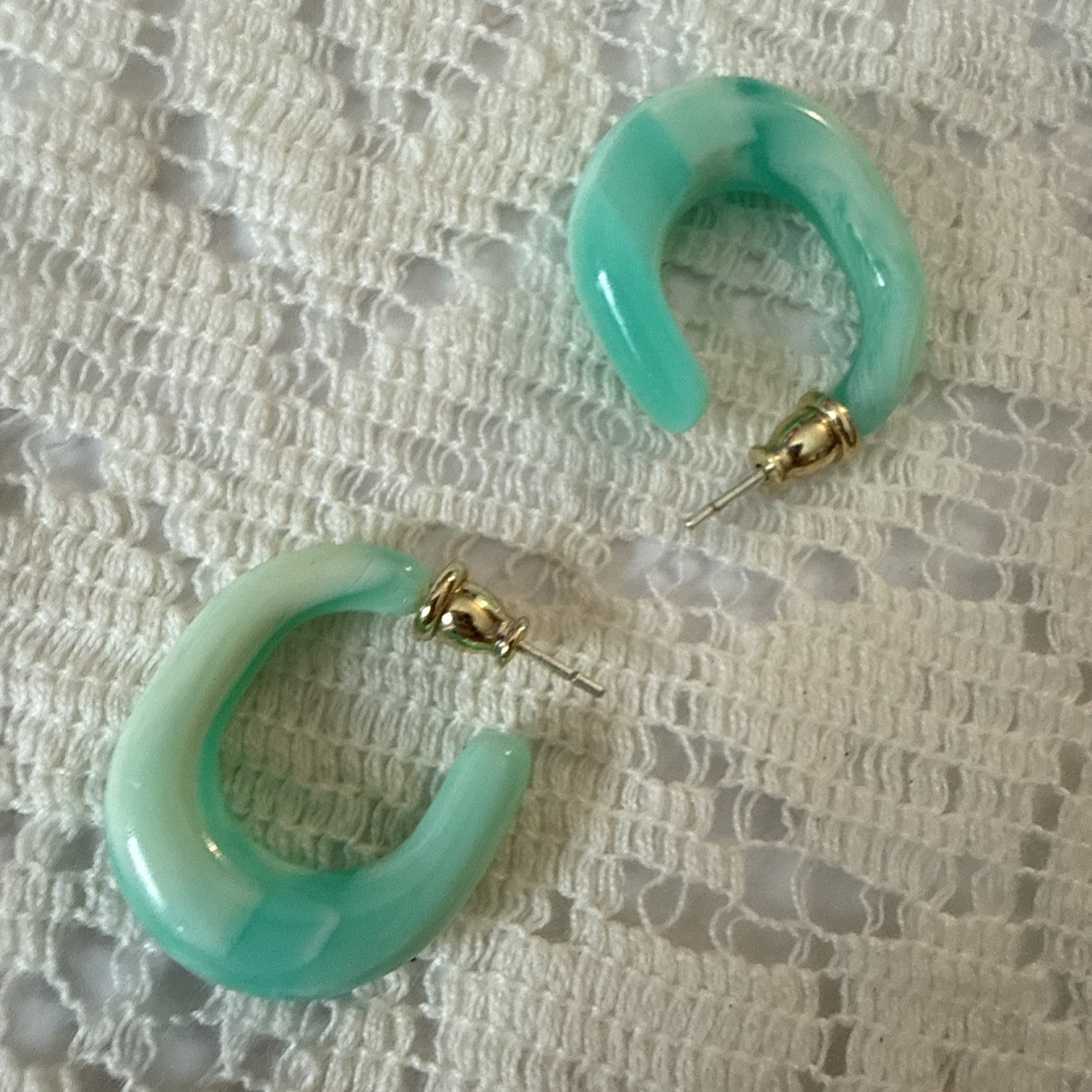 Fashion Earrings Lot Boho Fringe Texture Hoops Teal Acrylic Metal Rectangle 4 Pr