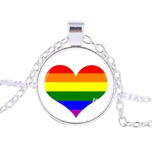 Silver GAY LGBT PRIDE crystal pendant necklace UNISEX men women FREE $10 GIFT