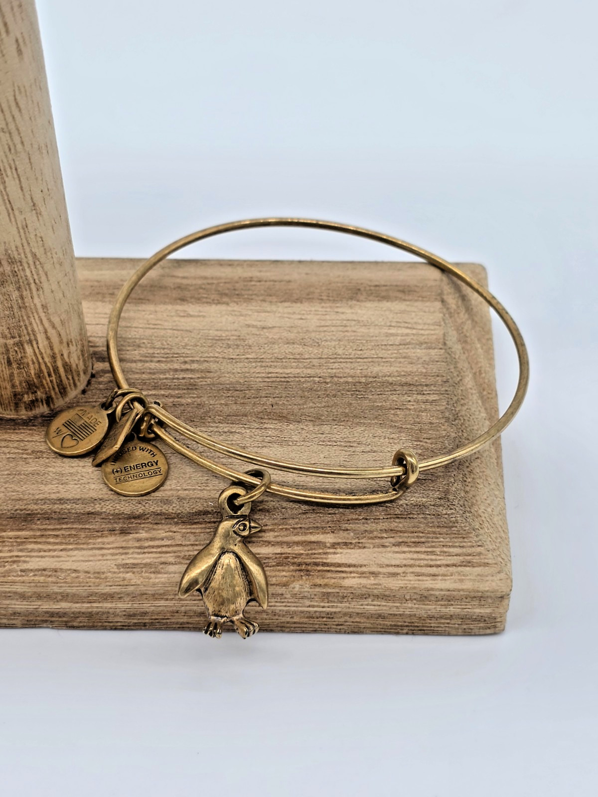 Alex and Ani PENGUIN Charity by Design Rafaelian Gold Charm Bangle Bracelet