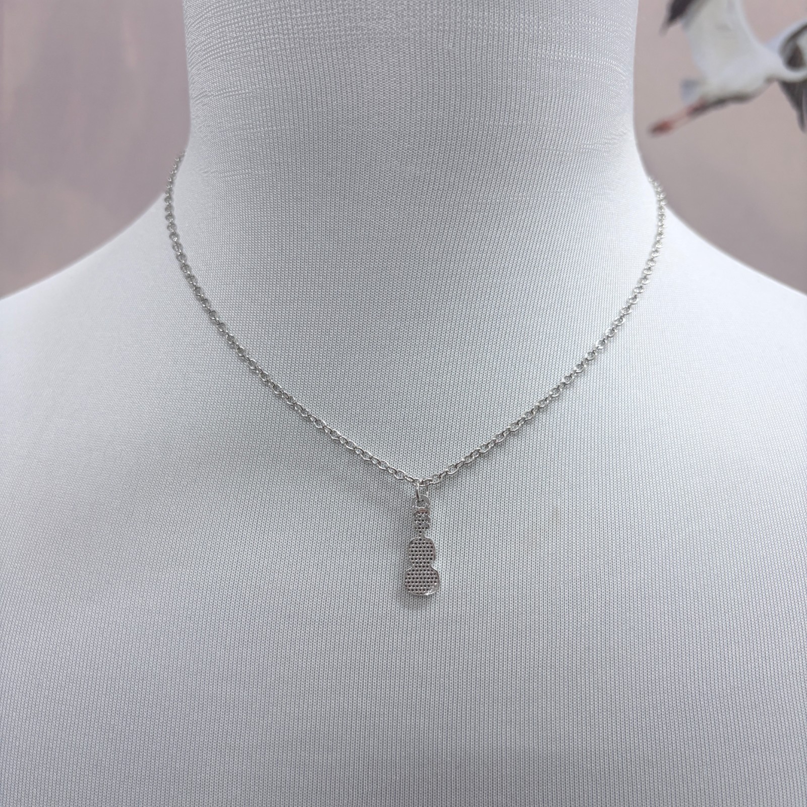 Silver Tiny Violin Pendant Adjustable Necklace | 16″ + 2″ Extender