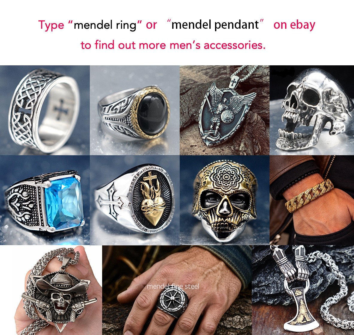 MENDEL Stainless Steel Mens Norse Viking Odin Raven Crow Biker Pendant Necklace